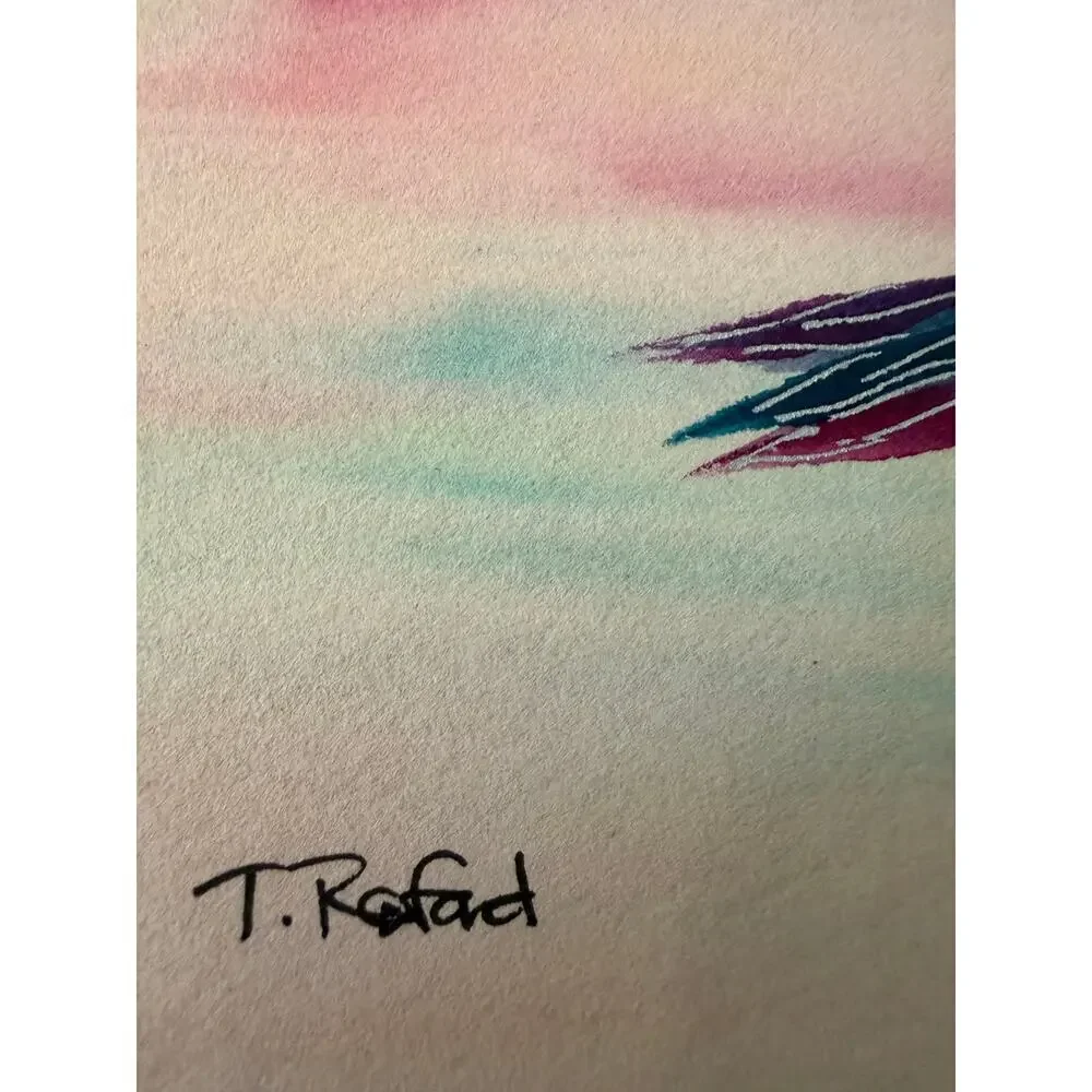 Hand painted watercolor original painting hummingbird in flight